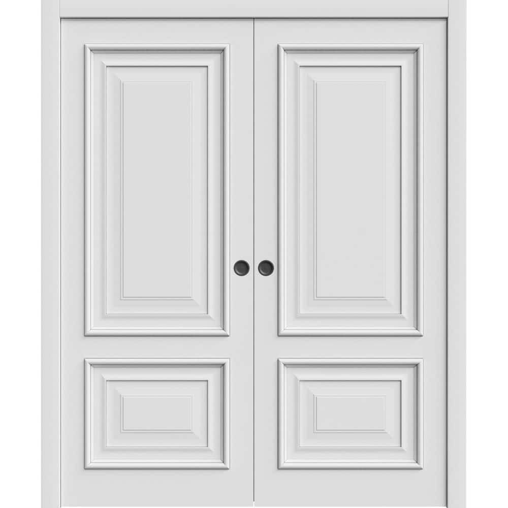 Sliding Double Pocket Doors 36 X 80 Inches | CLASSIC 2289 White Enamel | Kit Rail Hardware | Solid Wood Interior Bedroom Doors