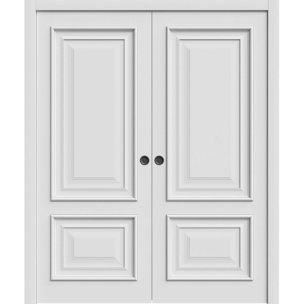 Sliding Double Pocket Doors 60 X 80 Inches | CLASSIC 2289 White Enamel | Kit Rail Hardware | Solid Wood Interior Bedroom Doors