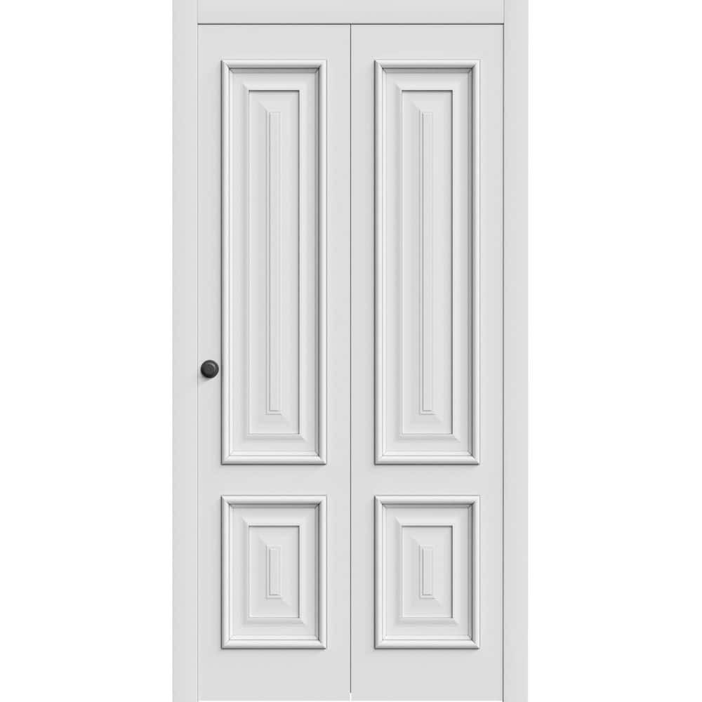 Sliding Closet Bi-fold Doors 72 X 80 Inches | CLASSIC 2289 White Enamel | Sturdy Tracks Moldings Trims Hardware Set | Wood Solid Bedroom Wardrobe Door