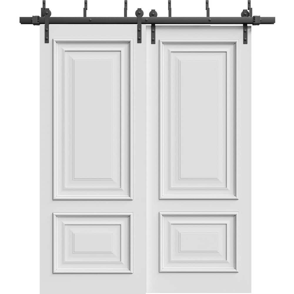 Sliding Closet Barn Bypass Doors 56 X 84 Inches | CLASSIC 2289 White Enamel | 6.6ft Rails Hardware Set | Wood Solid Bedroom Wardrobe Doors