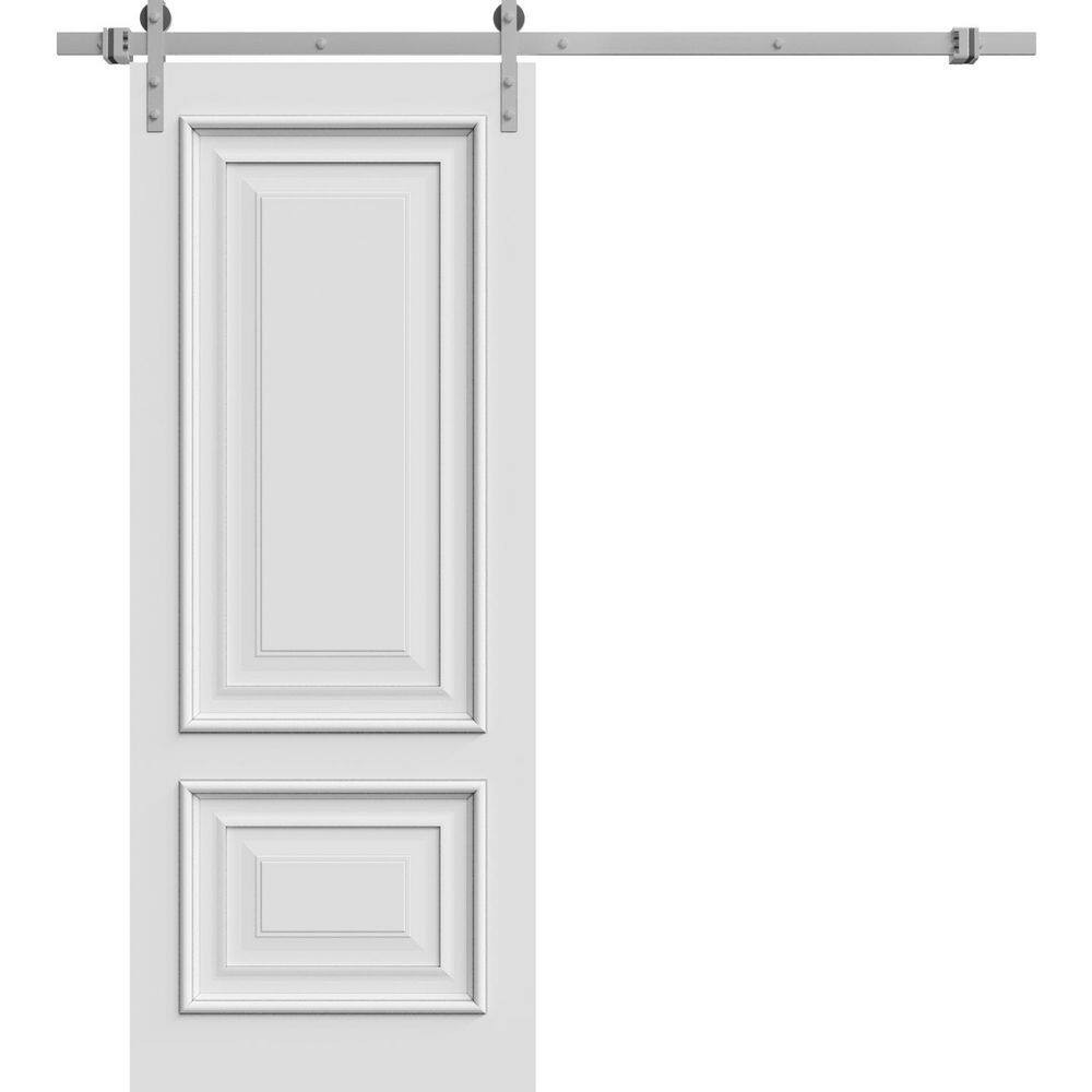 Barn Door 24 X 80 Inches | CLASSIC 2289 White Enamel | 6.6FT Silver Rail Track Heavy Hardware Set | Solid Panel Interior Doors