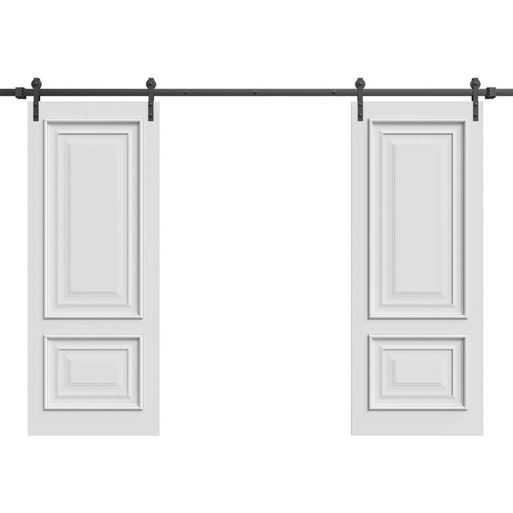 Double Barn Door 36 X 84 Inches | CLASSIC 2289 White Enamel | 13FT Rail Track Set | Solid Panel Interior Doors