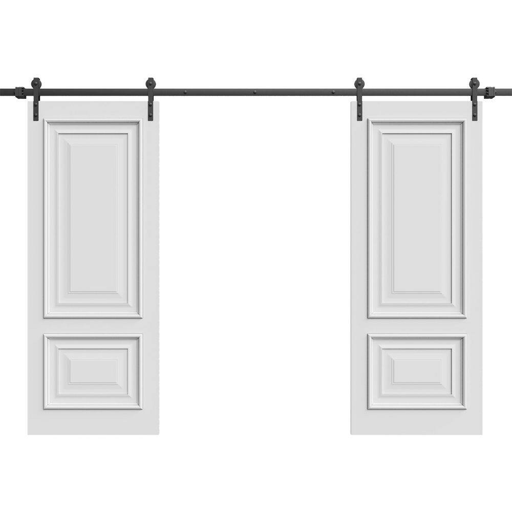 Double Barn Door 60 X 80 Inches | CLASSIC 2289 White Enamel | 13FT Rail Track Set | Solid Panel Interior Doors
