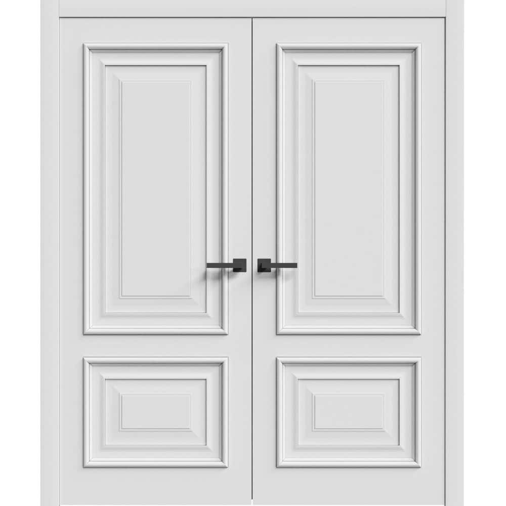Interior Double Doors 56 X 84 Inches | CLASSIC 2289 White Enamel | Wood Interior Solid Panel Frame | Closet Bedroom Doors