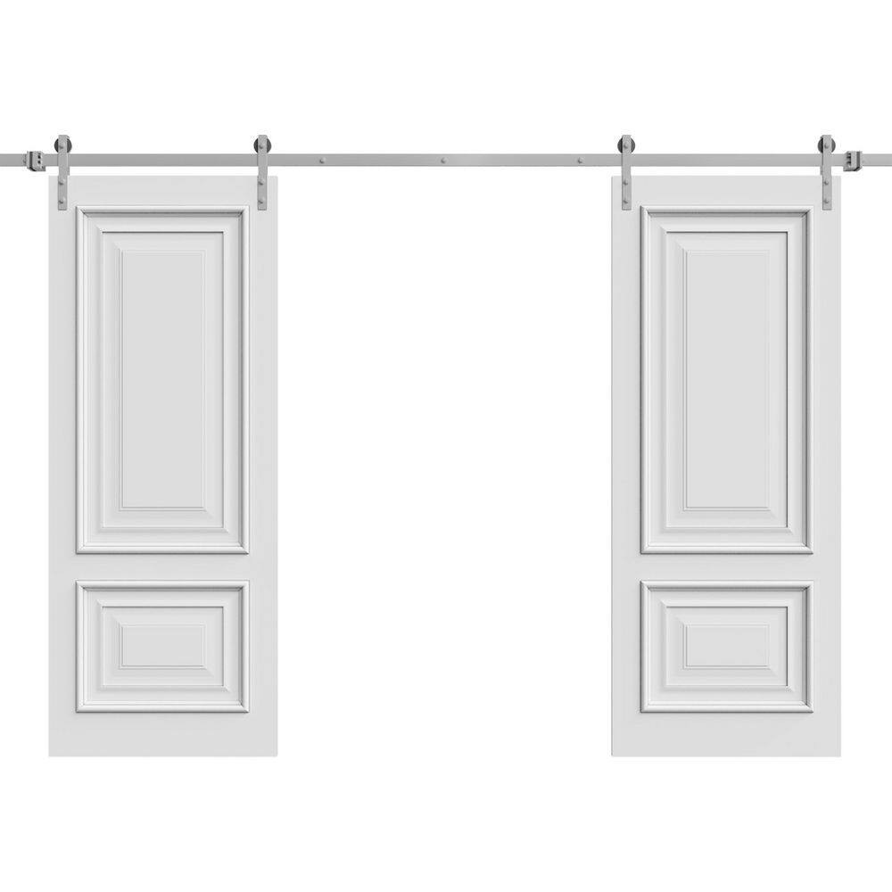 Double Barn Door 56 X 80 Inches | CLASSIC 2289 White Enamel | 13FT Silver Rail Track Set | Solid Panel Interior Doors