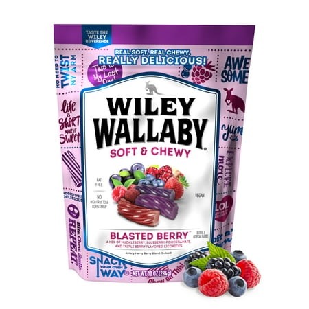 Wiley Wallaby Licorice 10 Ounce Classic Gourmet Soft & Chewy Australian Blasted Berry Candy Twists  1 Pack