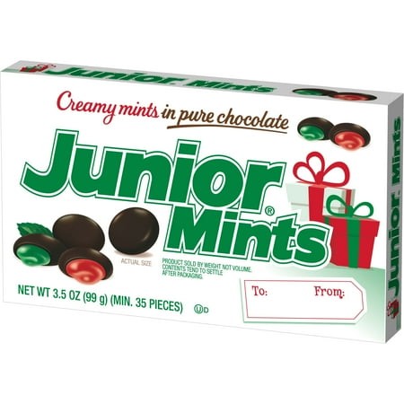 Junior Mints Candy Dark Chocolate Covered Red & Green Holiday Mints Box  1PACK