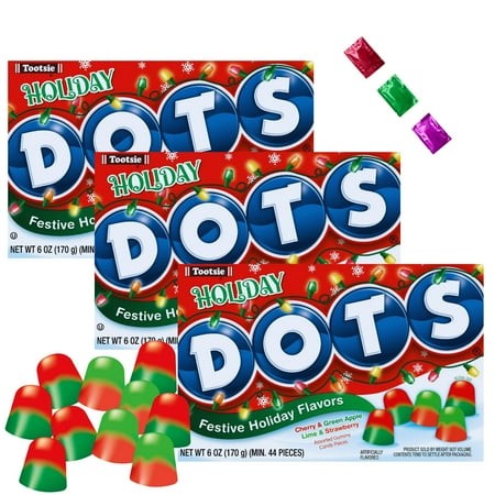 Tootsie Holiday Dots Gumdrops  Festive Christmas Candy Stocking Stuffers Party Favors Gift Basket Fillers Decorations 6 Oz Movie Theater Box 3 Pack W/