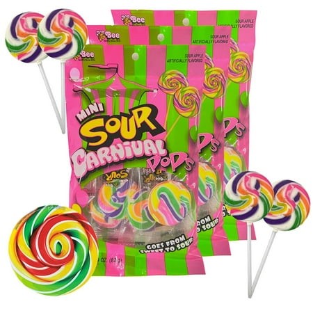 Sour Mini Carnival Pops  Birthday Party Candy  Pack of 3  2.9 Ounces per Bag