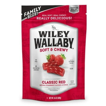 Wiley Wallaby 120150 Classic Red Strawberry Flavor Licorice Soft & Chewy 24 Oz. Bag  Pack of 1
