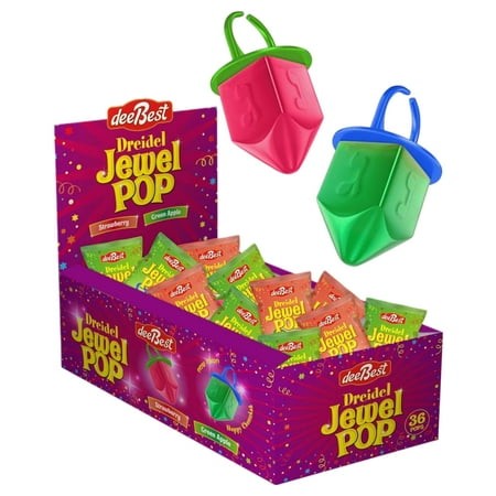 Dreidel Jewel Pop Ring Shape Hanukkah Candy 36 Count Individually Wrapped Dreidels Hanukah Theme Decorations Kosher Candy Party Favor for Kids Chanuka