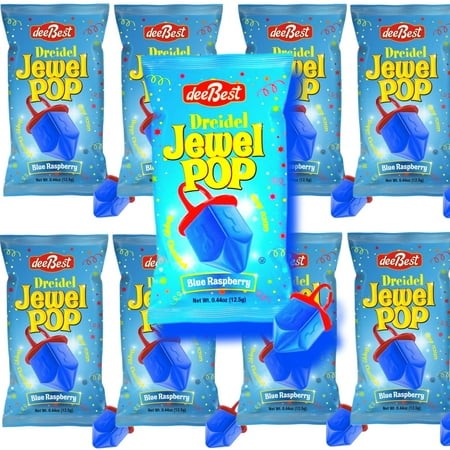 Dreidel Jewel Ring Pop Shape Hanukkah Candy  Individually Wrapped  Kosher  Blue Raspberry  9 Count