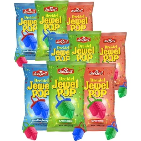 Dee Best Dreidel Jewel Pop Ring Shape Hanukkah Candy  Individually Wrapped  Kosher Certified  Variety Pack  9 Count