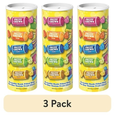 (3 Pack) Tootsie Roll Fruit Chew  Individually Wrapped  Fruit Flavored Candy  5.23 Oz Bank  Peanut Free  Gluten Free. Contains Milk and Soy