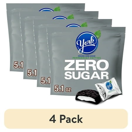 (4 Pack) York Zero Sugar Chocolate Peppermint Patties Christmas Candy  Bag 5.1 Oz