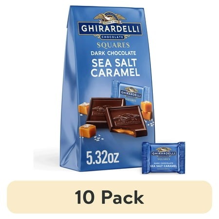 (10 Pack) GHIRARDELLI Dark Chocolate Candy SQUARES with Sea Salt Caramel Filling  5.32 Oz Bag