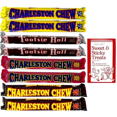 Charleston Chew and Giant Tootsie Roll Nostalgia Candy 4 Flavor Variety (2) Each Vanilla  Chocolate  Strawberry  and Tootsie + MerlinsMart Zine