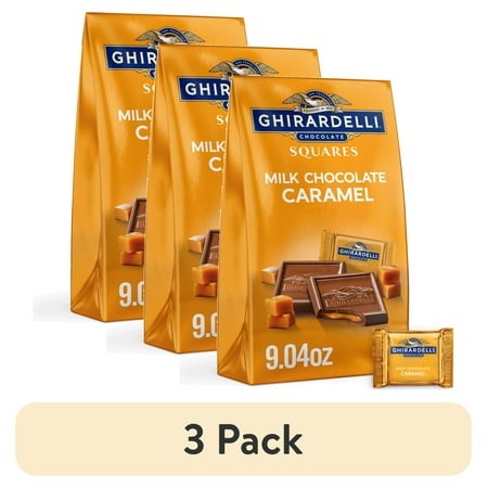 (3 Pack) GHIRARDELLI Milk Chocolate Candy SQUARES with Caramel Filling  9.04 Oz Bag