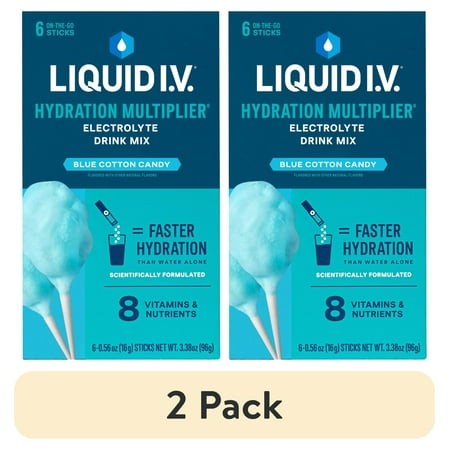 (2 Pack) Liquid I.V.® Cotton Candy Hydration Multiplier® Powdered Electrolyte Drink Mix  6 Count Packets