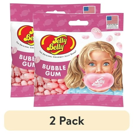 (2 Pack) Jelly Belly Bubble Gum Jelly Beans - 3.5 Oz Grab & Go® Bags - True-to-life Bubble Gum-flavored Candy