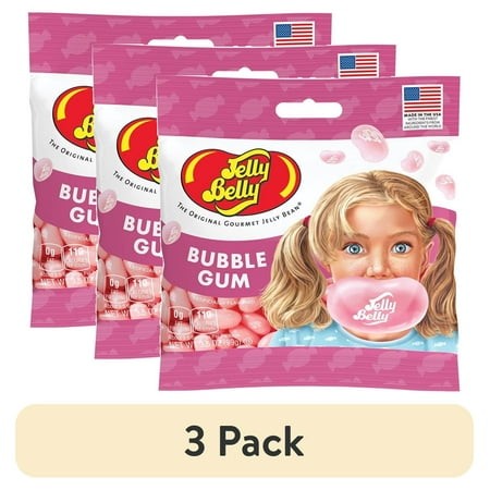 (3 Pack) Jelly Belly Bubble Gum Jelly Beans - 3.5 Oz Grab & Go® Bags - True-to-life Bubble Gum-flavored Candy
