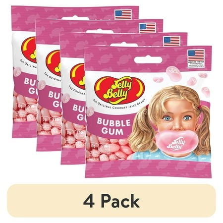 (4 Pack) Jelly Belly Bubble Gum Jelly Beans - 3.5 Oz Grab & Go® Bags - True-to-life Bubble Gum-flavored Candy