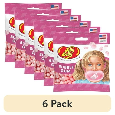 (6 Pack) Jelly Belly Bubble Gum Jelly Beans - 3.5 Oz Grab & Go® Bags - True-to-life Bubble Gum-flavored Candy