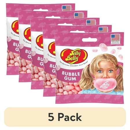 (5 Pack) Jelly Belly Bubble Gum Jelly Beans - 3.5 Oz Grab & Go® Bags - True-to-life Bubble Gum-flavored Candy