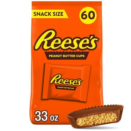 REESE S Milk Chocolate Snack Size Peanut Butter Cups  Candy Bag  33 Oz (60 Pieces)