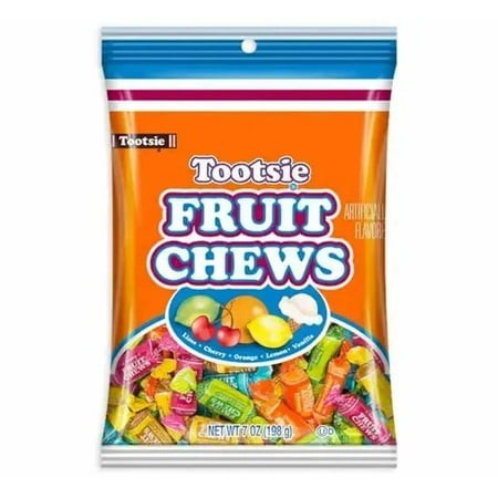 Tootsie Fruit Chews Candy  5 Assorted Fruit Flavors  7 Oz Peg Bag (Pack of 8)