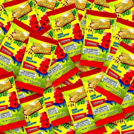 Teddy Pop and Friends Strawberry Ring Lollipops – 30 Count  Individually Wrapped  Ideal for Birthday Parties  Gift Bags  and Piñatas