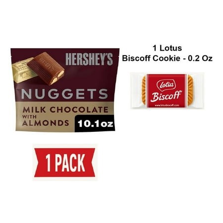 Hersheys Nuggets Milk Chocolate with Almonds Candy Share Pack  10.1 Oz - Pack of 1 & Lotus Biscoff Cookie - 0.2 Oz - 1 Ct