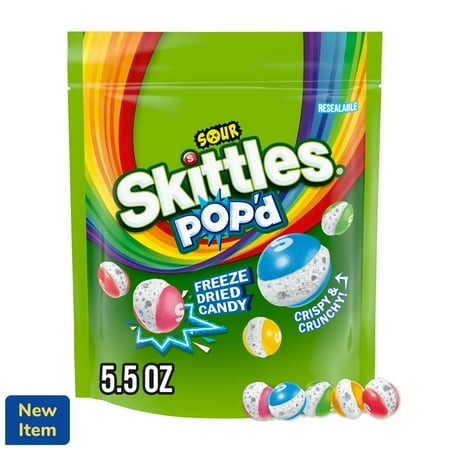 Pack of 3 Skittles Pop D Sour Freeze Dried Candy Resealable Bag  5.5 Oz (packaging May Vary)