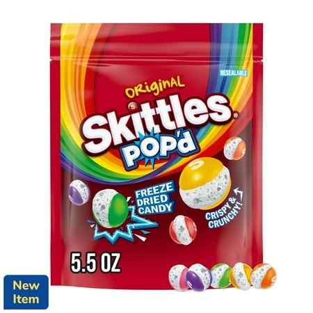Pack of 3 Skittles Pop D Originals Freeze Dried Candy Bag  5.5 Oz (packaging May Vary)