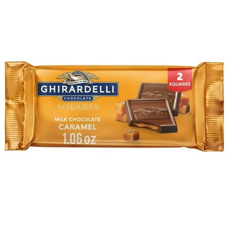 GHIRARDELLI Milk Chocolate Candy 2 SQUARES with Caramel Filling  1.06 Oz Bar Pack of 2
