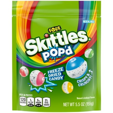 SKITTLES POP D Sour Freeze Dried Candy - 5.5 Oz Bag- Pack of 3