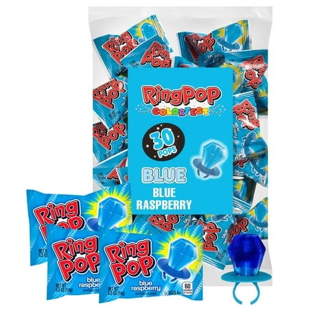 Ring Pop Blue Individually Wrapped MDA05 Candy  30 Count Lollipop Pack - Raspberry Flavored Lollipop Suckers for Kids  Fun Candy Bulk for Gender Revea