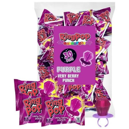 Ring Pop Purple Candy Lollipops  MDA05 30Ct Bulk Individually Wrapped in Very Berry Punch Flavor  Full Size  Fun Hard Candy for Birthday  Party Favors