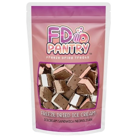 Freeze Dried Ice Cream Sandwich Bites  Neapolitan  Crunchy & Sweet Snack  2.5 Oz  Dehydrated  Resealable Gift Bag  Strawberry  Vanilla  Chocolate