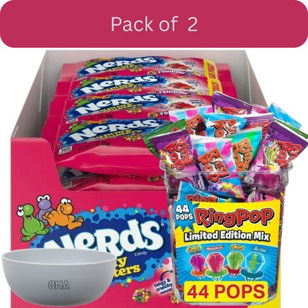 Nerds Gummy Clusters Candy  3 Oz.  12 Pk. & Ring Pop Variety Pack  44 Ct. with Bowl by OMA