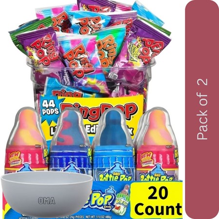 Baby Bottle Pop & Ring Pop Variety Pack Candy  64 Ct. with Bowl by OMA