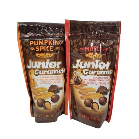 Pumpkin Spice Harvest and Maple Harvest Junior Caramels 4.5 Oz Bags