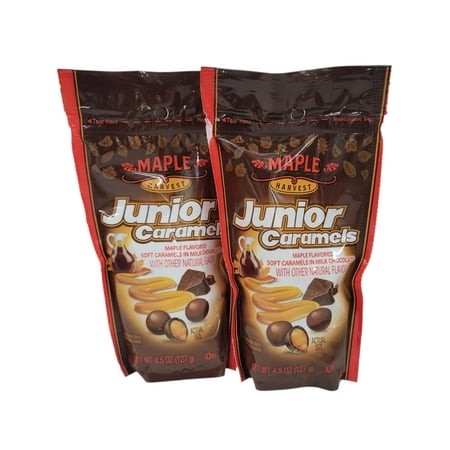 Maple Harvest Junior Caramels Maple Flavored Soft Caramels in Milk Chocolate 4.5 Oz 2 Pack