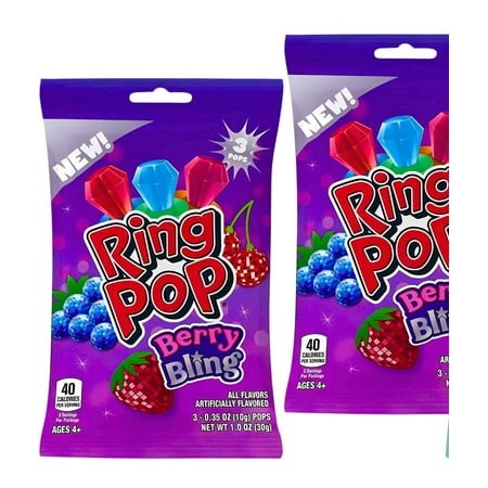 Ring Pop Berry Bling – 3 Count Bags (2 Pack) Fruity Lollipop Candy for Parties  Individually Wrapped Treats  Blue Raspberry  Strawberry & Cherry Fla