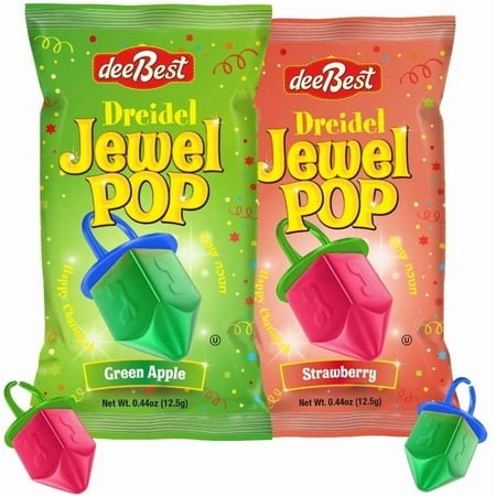 DeeBest Dreidel Jewel Pop Ring Candy  Kosher Hanukkah Treats  Green Apple and Strawberry Flavors  10 Count
