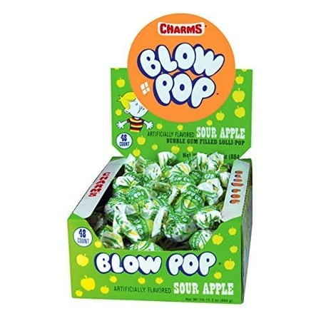 Charms Blow Pop Sour Apple – Bubble Gum Filled Lollipops  48 Count Box