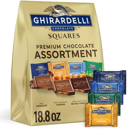 GHIRARDELLI Premium Assorted Chocolate SQUARES  MDA05 18.8 Oz Bag Variety Pack of Milk  Dark  Mint  and Caramel Chocolates