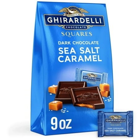 GHIRARDELLI Dark Chocolate Candy SQUARES with Sea Salt Caramel Filling  9 Oz Bag Pack of 1