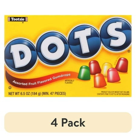 (4 Pack) Tootsie Roll DOTS Assorted Fruit Flavored Gumdrops Candy Theater Box