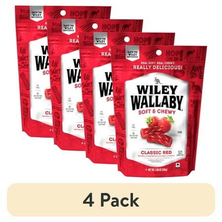 (4 Pack) Wiley Wallaby Classic Red Licorice Candy  7.05 Oz. Resealable Bag